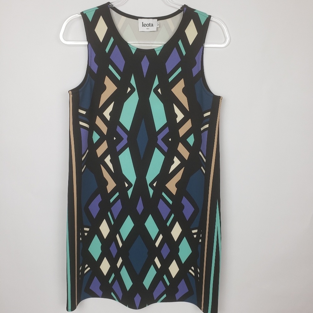 LEOTA sleeveless dress multi geometric pattern